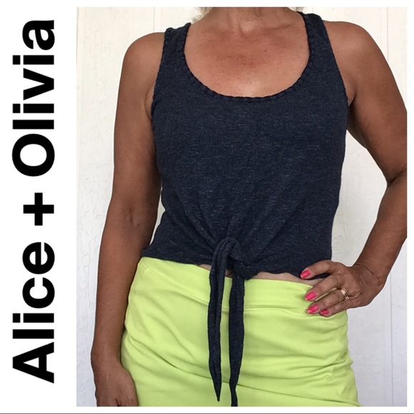 ALICE + OLIVIA BLUE COTTON TIE FRONT TANK TOP MEDIUM - Picture 3 of 15